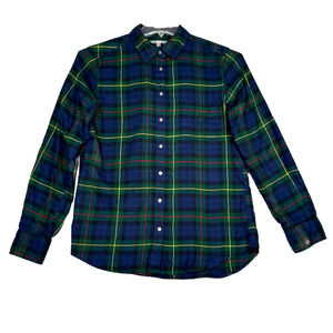 Uniqlo Shirt Womens Medium Green Blue Plaid Classic Casual Preppy Outdoors Cabin
